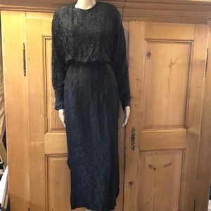 Vintage Backless 80s Does 40s Nancy Johnson Black Silk Beaded Long Sleeve Dress